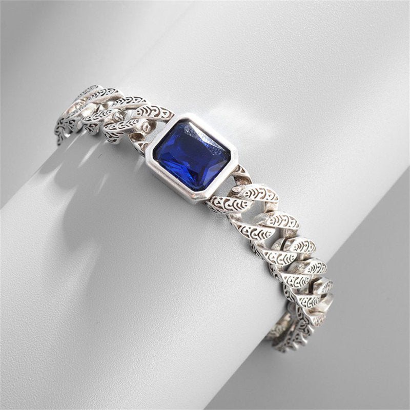 Retro Personalized Sapphire Couple Bracelet $14.95 Dana Fashion Color: Blue Stone Bracelet Women's Accessories Product information: Treatment Process: Electroplating Color: blue stone Applicable people: Unisex Material: Alloy Shapes: Geometry Style: Simpl