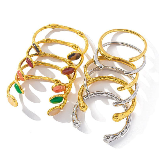 Retro Titanium Steel Plated 18K Bilateral Oval Color Natural Stone Open Irregular Adjustable Bracelet $19.00 Dana Fashion Color: Style 1 Women's Accessories Product information: Treatment Process: Electroplating Material: titanium steel Style: Retro Popul