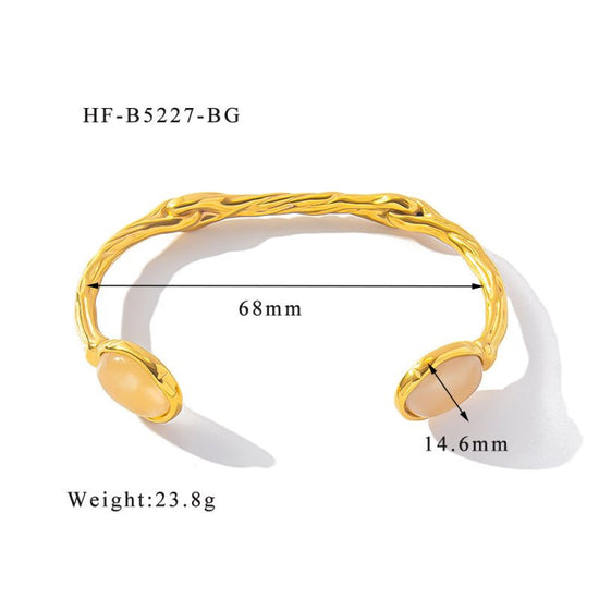 Retro Titanium Steel Plated 18K Bilateral Oval Color Natural Stone Open Irregular Adjustable Bracelet $19.00 Dana Fashion Color: Style 5 Women's Accessories Product information: Treatment Process: Electroplating Material: titanium steel Style: Retro Popul