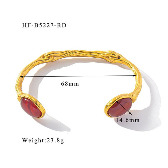Retro Titanium Steel Plated 18K Bilateral Oval Color Natural Stone Open Irregular Adjustable Bracelet $19.00 Dana Fashion Color: Style 2 Women's Accessories Product information: Treatment Process: Electroplating Material: titanium steel Style: Retro Popul