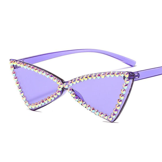 Retro Triangle Rimless Glasses Rhinestone Sunglasses Ladies Cat Eye Sunglasses $22.90 Dana Fashion Color: Purple Women's Accessories Product information Glasses structure: frame Lens material: PC Frame material: PC Lens color: red, yellow, purple, gray, l