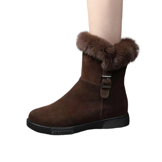 Retro Warm Winter Fleece-lined New Flat Ankle Boots Non-slip Fluffy Cotton Shoes $48.99 Dana Fashion Color: Black Size: 35 Women's shoes معلومات المنتج: النمط: لون سادة مادة البطانة: قطيفة قصيرة اللون: بني، أسود ارتفاع الجزء العلوي: منخفض طول الجوارب: أنب