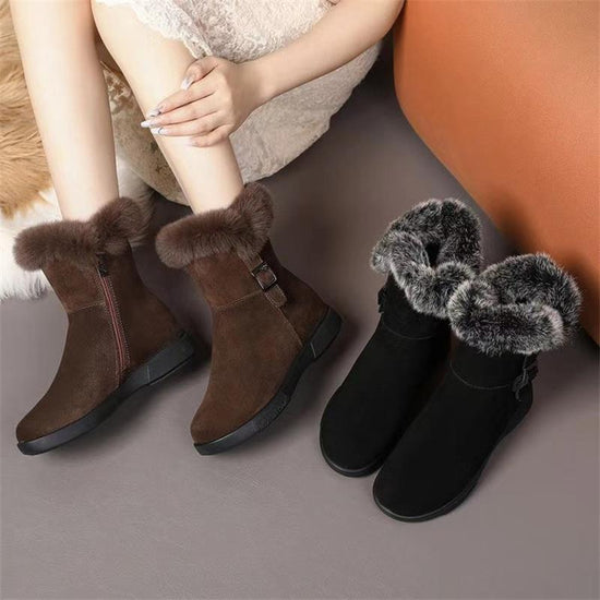 Retro Warm Winter Fleece-lined New Flat Ankle Boots Non-slip Fluffy Cotton Shoes $48.99 Dana Fashion Color: Black Size: 35 Women's shoes معلومات المنتج: النمط: لون سادة مادة البطانة: قطيفة قصيرة اللون: بني، أسود ارتفاع الجزء العلوي: منخفض طول الجوارب: أنب