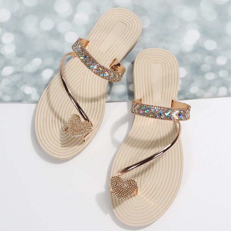 Rhinestone Heart-shaped Flip-flops Minimalist Flat $30.33 Dana Fashion Color: Golden Heart Size: 35 Women's shoes Product information: Pattern: solid color Lining material: PU Color: Silver (flower), Gold (flower), Gold (love), silver (love),9904 Gold, 99