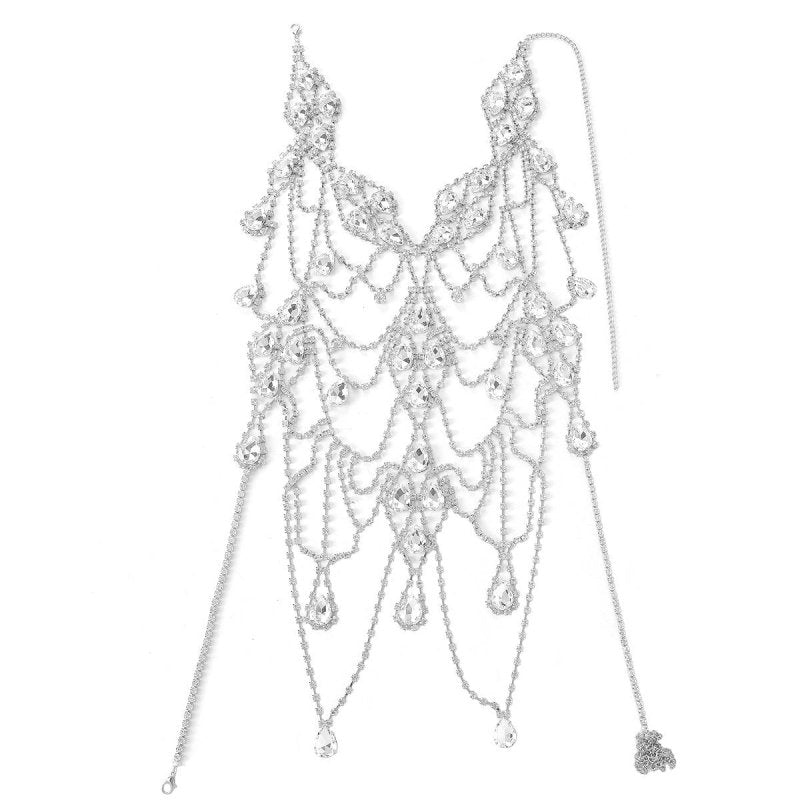 Rhinestone Multi-layer Chest Necklace Body Chain Accessories $49.00 Dana Fashion Color: Gold Women's Accessories Product information: Type: body chains Color: gold, silver Inlaid material: Rhinestone Material: Rhinestone Shape: Geometry Packing list: Body