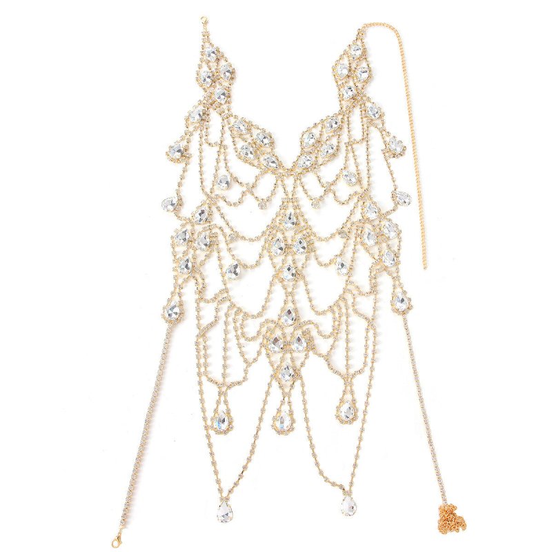 Rhinestone Multi-layer Chest Necklace Body Chain Accessories $49.00 Dana Fashion Color: Gold Women's Accessories Product information: Type: body chains Color: gold, silver Inlaid material: Rhinestone Material: Rhinestone Shape: Geometry Packing list: Body