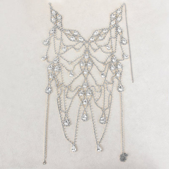 Rhinestone Multi-layer Chest Necklace Body Chain Accessories $49.00 Dana Fashion Color: Gold Women's Accessories Product information: Type: body chains Color: gold, silver Inlaid material: Rhinestone Material: Rhinestone Shape: Geometry Packing list: Body