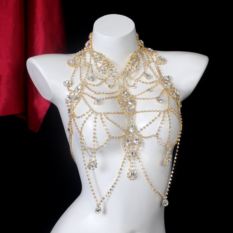 Rhinestone Multi-layer Chest Necklace Body Chain Accessories $49.00 Dana Fashion Color: Gold Women's Accessories Product information: Type: body chains Color: gold, silver Inlaid material: Rhinestone Material: Rhinestone Shape: Geometry Packing list: Body