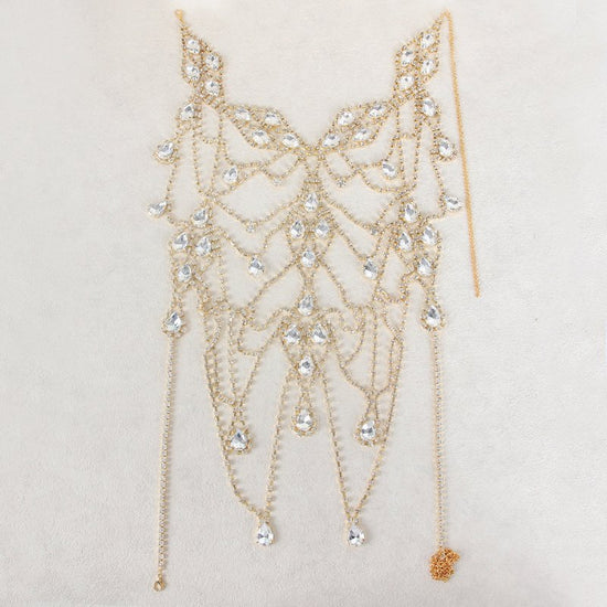 Rhinestone Multi-layer Chest Necklace Body Chain Accessories $49.00 Dana Fashion Color: Gold Women's Accessories Product information: Type: body chains Color: gold, silver Inlaid material: Rhinestone Material: Rhinestone Shape: Geometry Packing list: Body