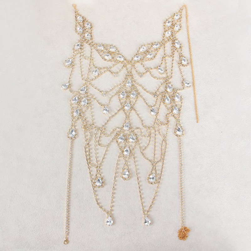 Rhinestone Multi-layer Chest Necklace Body Chain Accessories $49.00 Dana Fashion Color: Gold Women's Accessories Product information: Type: body chains Color: gold, silver Inlaid material: Rhinestone Material: Rhinestone Shape: Geometry Packing list: Body