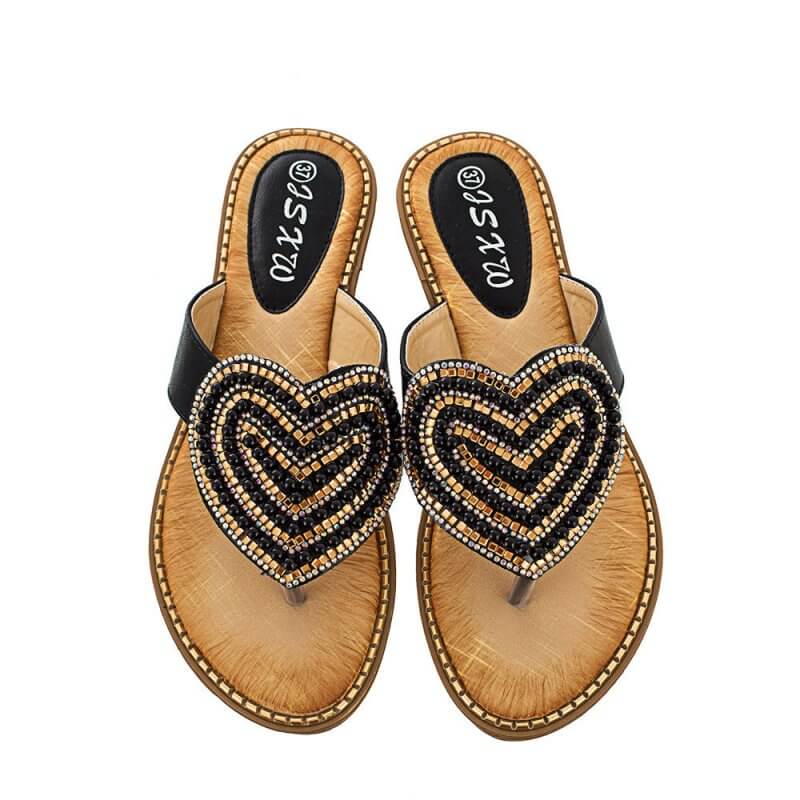 Rhinestone Pearl Women's Shoes Love Flip-flops Women $27.04 Dana Fashion Color: Black Size: 36 Women's shoes Product information: Pattern: heart-shaped Color: white, red, blue, black, pink, apricot, Green Heel height: low heel (1-3CM) Heel shape: Wedge Si