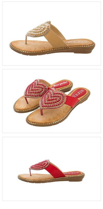 Rhinestone Pearl Women's Shoes Love Flip-flops Women $27.04 Dana Fashion Color: Apricot Size: 36 Women's shoes Product information: Pattern: heart-shaped Color: white, red, blue, black, pink, apricot, Green Heel height: low heel (1-3CM) Heel shape: Wedge