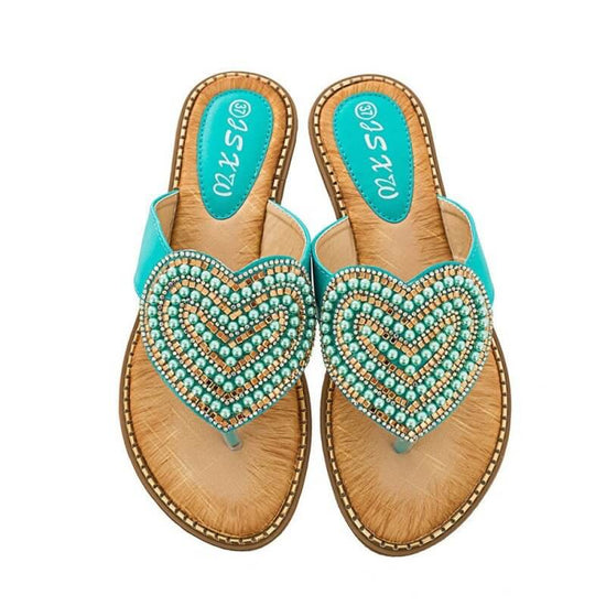 Rhinestone Pearl Women's Shoes Love Flip-flops Women $27.04 Dana Fashion Color: Green Size: 36 Women's shoes Product information: Pattern: heart-shaped Color: white, red, blue, black, pink, apricot, Green Heel height: low heel (1-3CM) Heel shape: Wedge Si