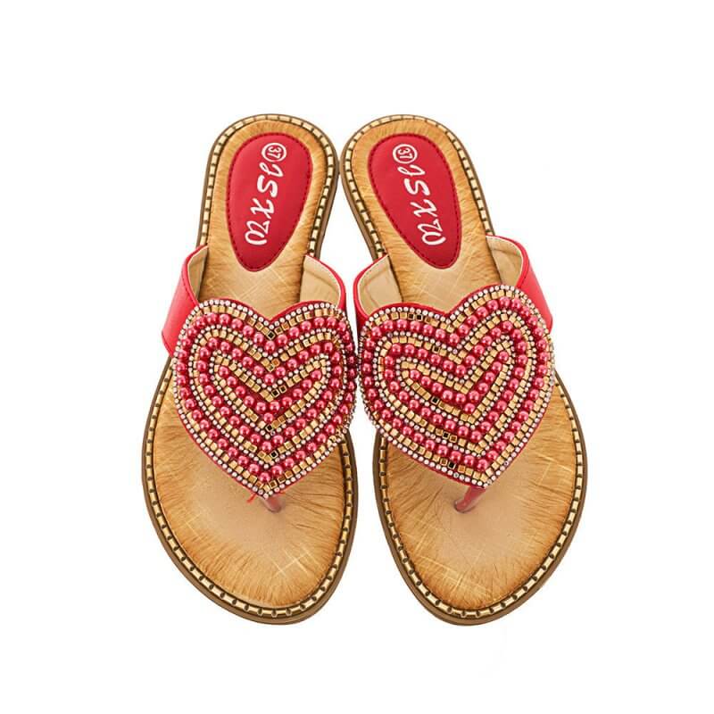 Rhinestone Pearl Women's Shoes Love Flip-flops Women $27.04 Dana Fashion Color: Red Size: 36 Women's shoes Product information: Pattern: heart-shaped Color: white, red, blue, black, pink, apricot, Green Heel height: low heel (1-3CM) Heel shape: Wedge Size