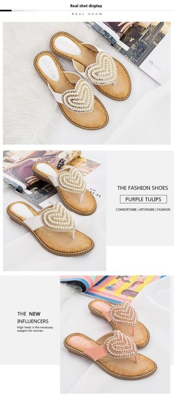 Rhinestone Pearl Women's Shoes Love Flip-flops Women $27.04 Dana Fashion Color: Apricot Size: 36 Women's shoes Product information: Pattern: heart-shaped Color: white, red, blue, black, pink, apricot, Green Heel height: low heel (1-3CM) Heel shape: Wedge