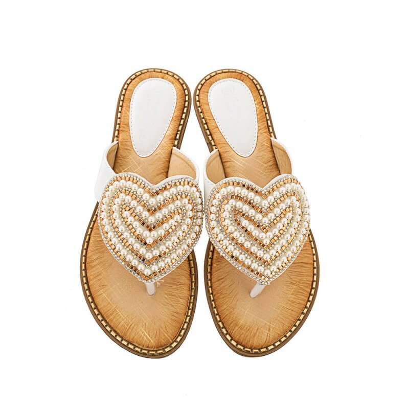 Rhinestone Pearl Women's Shoes Love Flip-flops Women $27.04 Dana Fashion Color: White Size: 36 Women's shoes Product information: Pattern: heart-shaped Color: white, red, blue, black, pink, apricot, Green Heel height: low heel (1-3CM) Heel shape: Wedge Si