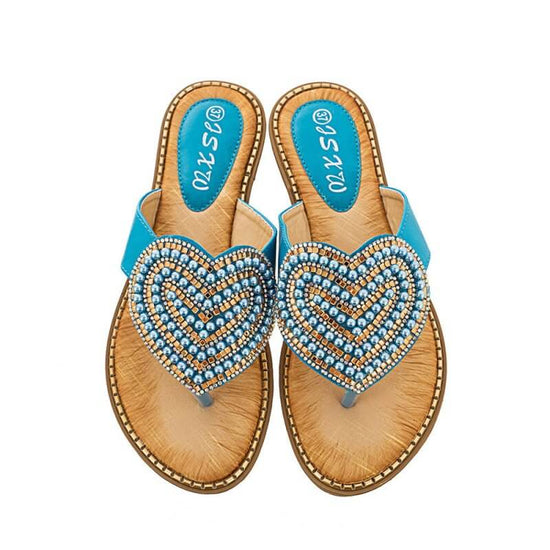 Rhinestone Pearl Women's Shoes Love Flip-flops Women $27.04 Dana Fashion Color: Blue Size: 36 Women's shoes Product information: Pattern: heart-shaped Color: white, red, blue, black, pink, apricot, Green Heel height: low heel (1-3CM) Heel shape: Wedge Siz