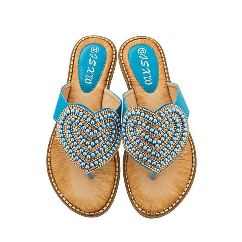 Rhinestone Pearl Women's Shoes Love Flip-flops Women $27.04 Dana Fashion Color: Blue Size: 36 Women's shoes Product information: Pattern: heart-shaped Color: white, red, blue, black, pink, apricot, Green Heel height: low heel (1-3CM) Heel shape: Wedge Siz