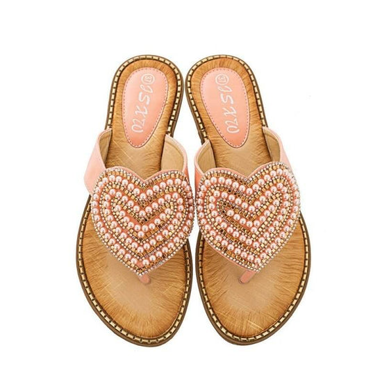 Rhinestone Pearl Women's Shoes Love Flip-flops Women $27.04 Dana Fashion Color: Pink Size: 36 Women's shoes Product information: Pattern: heart-shaped Color: white, red, blue, black, pink, apricot, Green Heel height: low heel (1-3CM) Heel shape: Wedge Siz