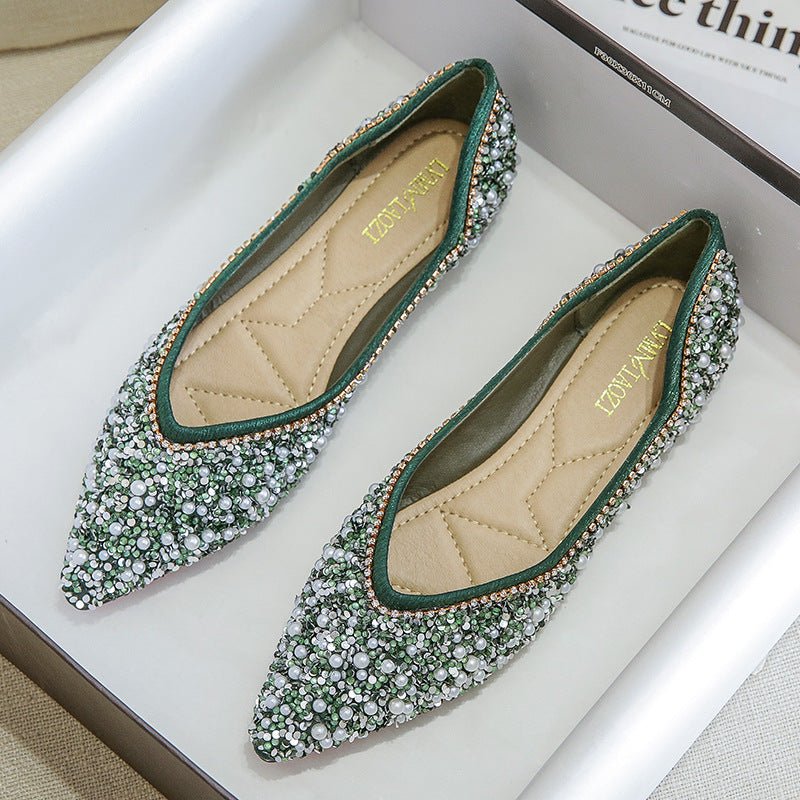 Rhinestone Shoes Women's Flat Bottom $55.90 Dana Fashion Color: Black Size: 34 Women's shoes Product information: Lining material: imitation leather Color: Black, Blue Upper height: low top Heel height: low heel (1-3CM) Heel shape: flat heel Size: 34,35,3