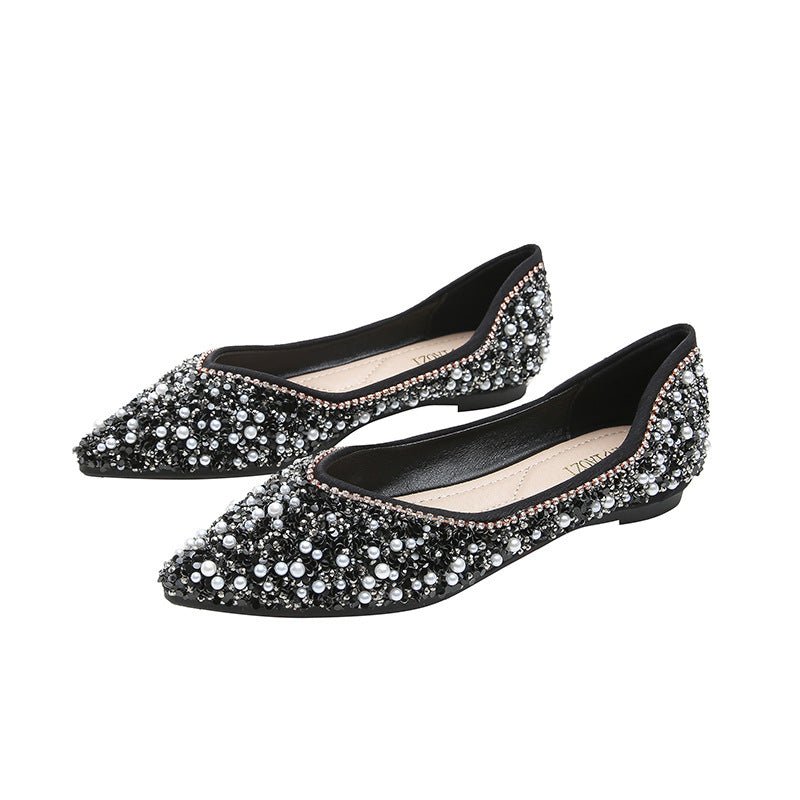 Rhinestone Shoes Women's Flat Bottom $55.90 Dana Fashion Color: Black Size: 34 Women's shoes Product information: Lining material: imitation leather Color: Black, Blue Upper height: low top Heel height: low heel (1-3CM) Heel shape: flat heel Size: 34,35,3