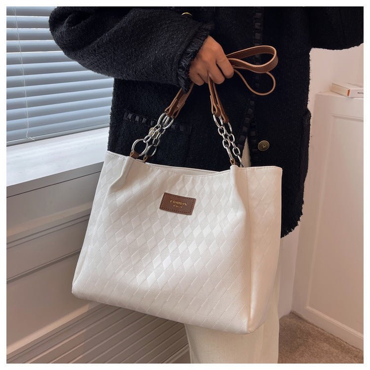 Rhombus Pattern Totes Chain Shoulder Bag Women Shopping Bags $40.81 Dana Fashion Color: Black Beauty Tools Product information: Material: PU Style: fashionable and simple Features:Color contrast Colour: black, coffee, brown Size Information: Width: 30CM H