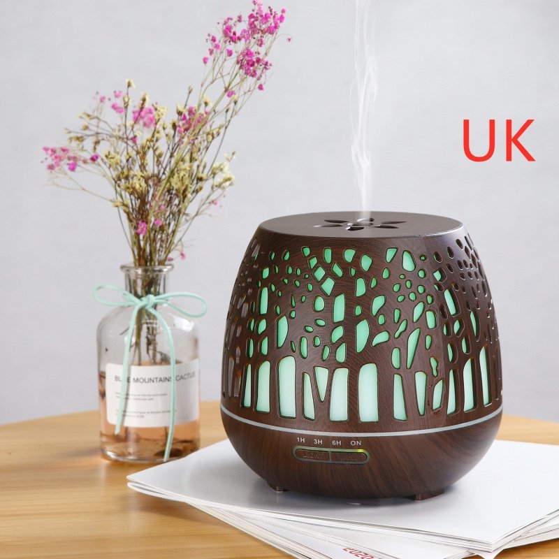 Room essential oil aroma diffuser hollow colorful ultrasonic humidifier $120.00 Dana Fashion Color: Dark WIFI version Style: EU Beauty Tools Functions: aromatherapy, humidification, led night light Capacity:400ml Output:DC24V/0.5A Material:PP+ABS Power:10