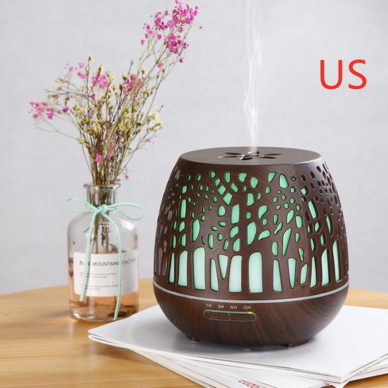 Room essential oil aroma diffuser hollow colorful ultrasonic humidifier $120.00 Dana Fashion Color: Dark WIFI version Style: US Beauty Tools Functions: aromatherapy, humidification, led night light Capacity:400ml Output:DC24V/0.5A Material:PP+ABS Power:10