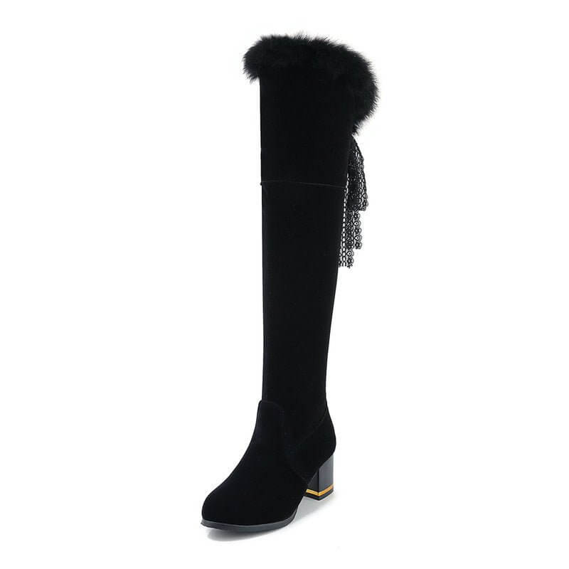 Round Head Chunky Heel Super High Heel Thick Fur Lining Autumn And Winter New Women's High Boots $85.90 Dana Fashion Color: Black Size: 34 Women's shoes Product information: Pattern: solid color Color: Black Heel height: super high heel (above 8CM) Sock l