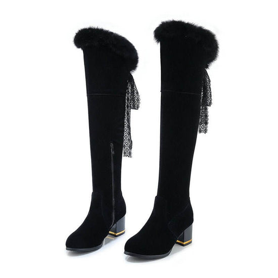 Round Head Chunky Heel Super High Heel Thick Fur Lining Autumn And Winter New Women's High Boots $85.90 Dana Fashion Color: Black Size: 34 Women's shoes Product information: Pattern: solid color Color: Black Heel height: super high heel (above 8CM) Sock l