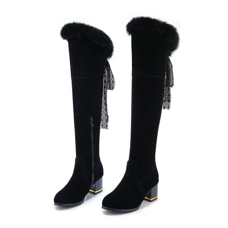 Round Head Chunky Heel Super High Heel Thick Fur Lining Autumn And Winter New Women's High Boots $85.90 Dana Fashion Color: Black Size: 34 Women's shoes Product information: Pattern: solid color Color: Black Heel height: super high heel (above 8CM) Sock l