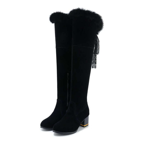 Round Head Chunky Heel Super High Heel Thick Fur Lining Autumn And Winter New Women's High Boots $85.90 Dana Fashion Color: Black Size: 34 Women's shoes Product information: Pattern: solid color Color: Black Heel height: super high heel (above 8CM) Sock l
