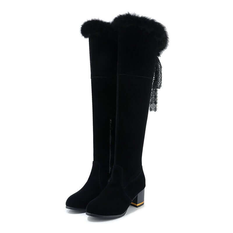 Round Head Chunky Heel Super High Heel Thick Fur Lining Autumn And Winter New Women's High Boots $85.90 Dana Fashion Color: Black Size: 34 Women's shoes Product information: Pattern: solid color Color: Black Heel height: super high heel (above 8CM) Sock l