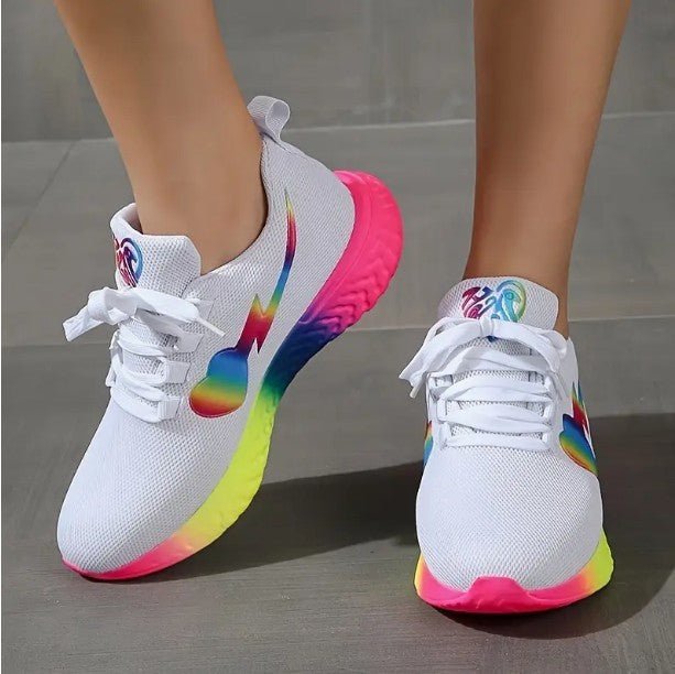 Round Head Heart Knitted Lace Up Running Shoes $50.69 Dana Fashion Color: White Size: 36 Women's shoes Product information: Lining material: Mesh Color: white, black, yellow Heel height: mid heel (3-5CM) Heel shape: stiletto heels Size: 36, 37, 38, 39, 40