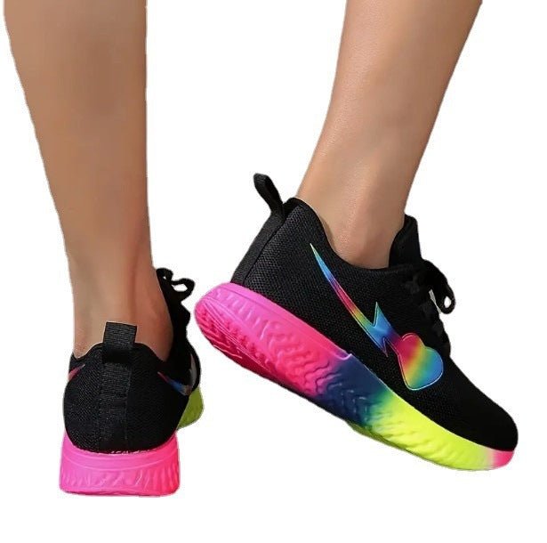 Round Head Heart Knitted Lace Up Running Shoes $50.69 Dana Fashion Color: Black Size: 36 Women's shoes Product information: Lining material: Mesh Color: white, black, yellow Heel height: mid heel (3-5CM) Heel shape: stiletto heels Size: 36, 37, 38, 39, 40