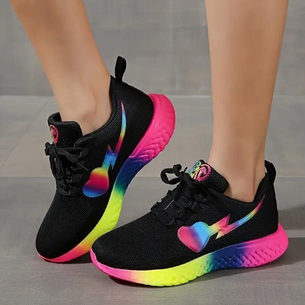 Round Head Heart Knitted Lace Up Running Shoes $50.69 Dana Fashion Color: Black Size: 36 Women's shoes Product information: Lining material: Mesh Color: white, black, yellow Heel height: mid heel (3-5CM) Heel shape: stiletto heels Size: 36, 37, 38, 39, 40