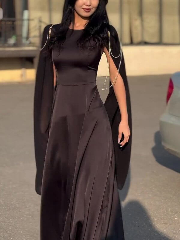 Round Neck Belted Maxi Dress $79.50 Dana Fashion Color: Black Size: L Women's clothing Product Details Design: Plain Style: Elegant Thickness: Regular Material: Polyester Occasion: Daily,Wedding Size & Fit Dress Length: Maxi dress Elasticity: Inelastic Fi