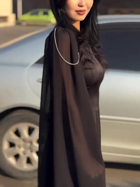 Round Neck Belted Maxi Dress $79.50 Dana Fashion Color: Black Size: L Women's clothing Product Details Design: Plain Style: Elegant Thickness: Regular Material: Polyester Occasion: Daily,Wedding Size & Fit Dress Length: Maxi dress Elasticity: Inelastic Fi