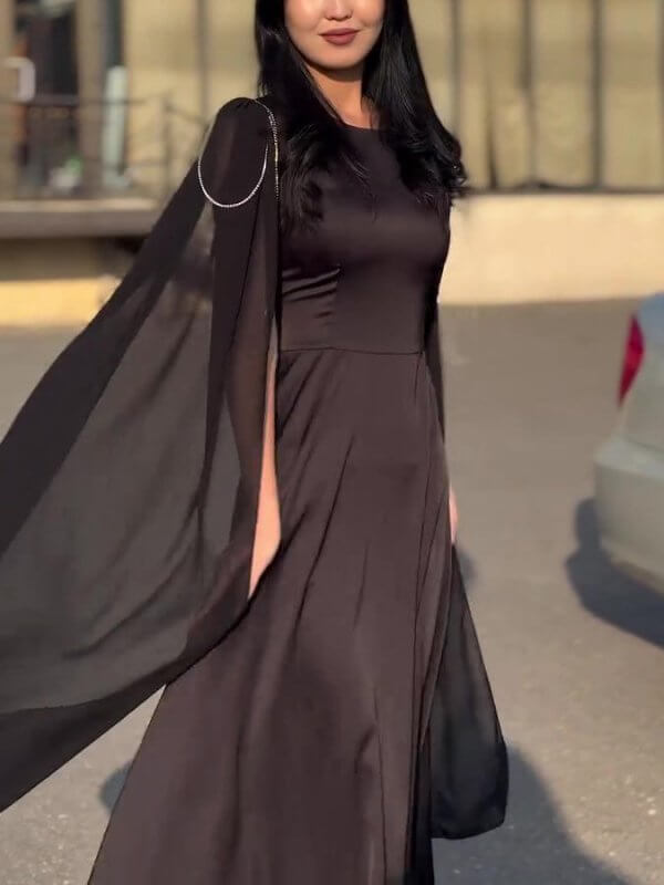 Round Neck Belted Maxi Dress $79.50 Dana Fashion Color: Black Size: L Women's clothing Product Details Design: Plain Style: Elegant Thickness: Regular Material: Polyester Occasion: Daily,Wedding Size & Fit Dress Length: Maxi dress Elasticity: Inelastic Fi