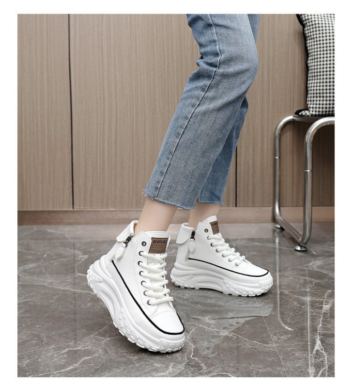 Round Toe Shoes Platform Height Increasing Casual Sneakers $38.57 Dana Fashion Color: Black Size: 35 Women's shoes Product information: Color: white, black, khaki Upper height: low top Heel height: mid heel (3-5CM) Size: 35, 36, 37, 38, 39, 40 Sole materi