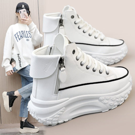 Round Toe Shoes Platform Height Increasing Casual Sneakers $38.57 Dana Fashion Color: Black Size: 35 Women's shoes Product information: Color: white, black, khaki Upper height: low top Heel height: mid heel (3-5CM) Size: 35, 36, 37, 38, 39, 40 Sole materi