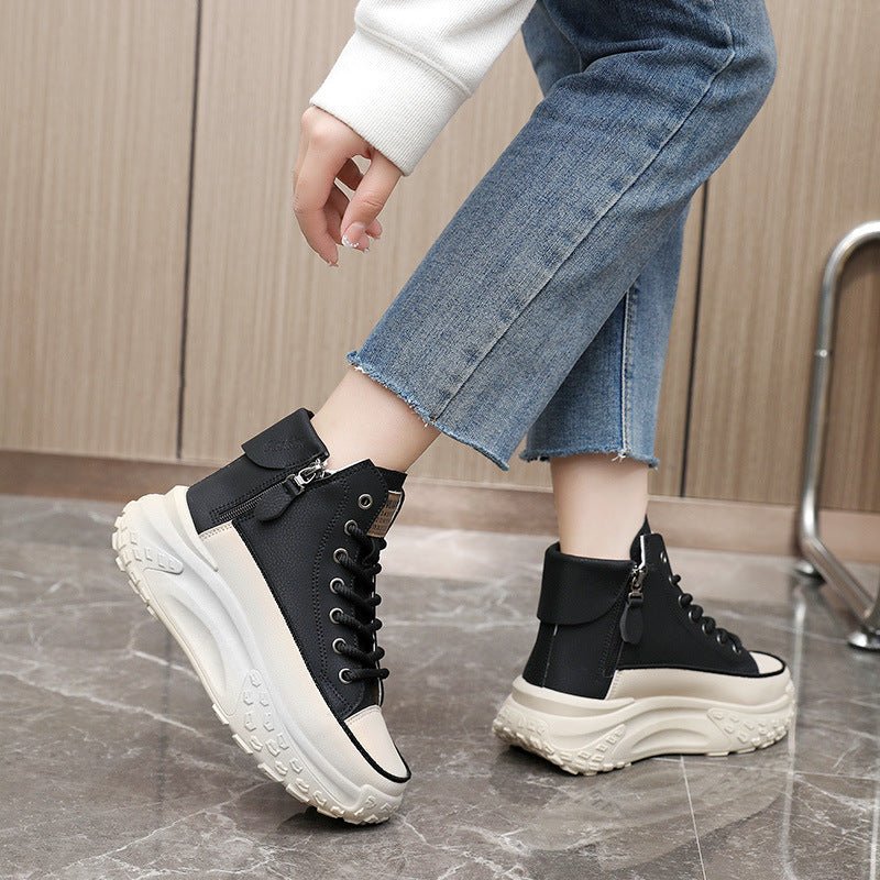 Round Toe Shoes Platform Height Increasing Casual Sneakers $38.57 Dana Fashion Color: Black Size: 35 Women's shoes Product information: Color: white, black, khaki Upper height: low top Heel height: mid heel (3-5CM) Size: 35, 36, 37, 38, 39, 40 Sole materi
