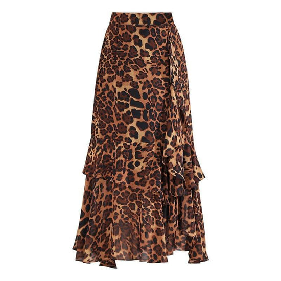 Ruffled Chiffon High Waist Skirt $50.90 Dana Fashion Color: Black Size: 4XL Women's clothing Product information: Pattern: Leopard print Fabric name: chiffon Skirt-type: asymmetric skirt Color: large leopard-print, leopard print, flower, black, red, brown