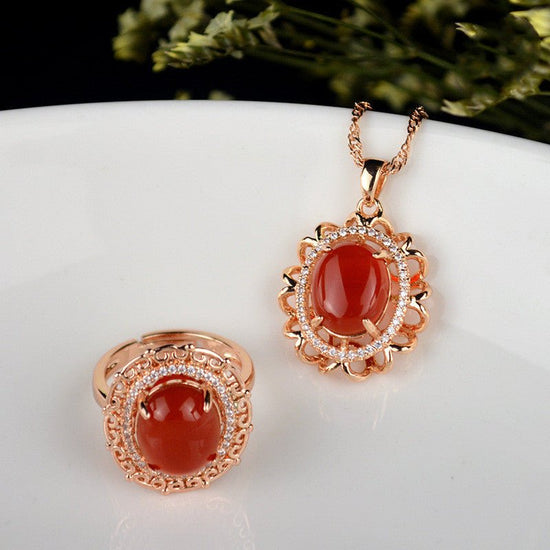 S925 silver chalcedony jewelry set $35.00 Dana Fashion Color: Alloy onyx Size: 10X12MM Women's Accessories S925 silver white jade 10*12mm (large) rose gold: 1 set: pendant (chain), open ring S925 silver jasper 10*12mm (large) rose gold: 1 set: pendant (ch