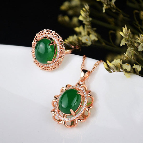 S925 silver chalcedony jewelry set $35.00 Dana Fashion Color: Chalcedony Size: 10X12MM Women's Accessories S925 silver white jade 10*12mm (large) rose gold: 1 set: pendant (chain), open ring S925 silver jasper 10*12mm (large) rose gold: 1 set: pendant (ch