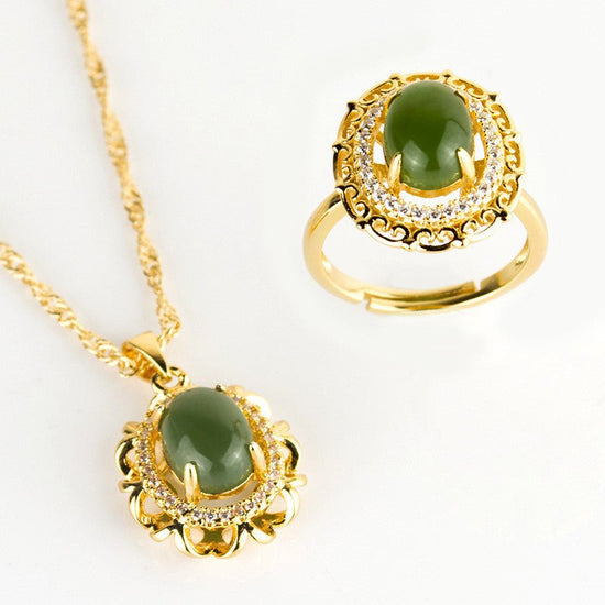 S925 silver chalcedony jewelry set $35.00 Dana Fashion Color: Alloy jasper Size: 7X9MM Women's Accessories S925 silver white jade 10*12mm (large) rose gold: 1 set: pendant (chain), open ring S925 silver jasper 10*12mm (large) rose gold: 1 set: pendant (ch