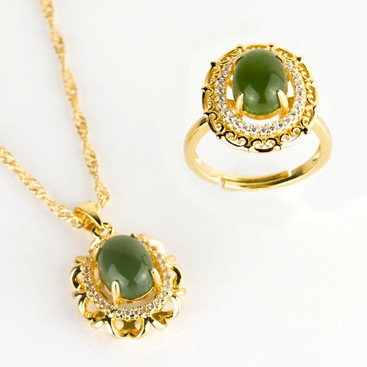 S925 silver chalcedony jewelry set $35.00 Dana Fashion Color: Alloy jasper Size: 7X9MM Women's Accessories S925 silver white jade 10*12mm (large) rose gold: 1 set: pendant (chain), open ring S925 silver jasper 10*12mm (large) rose gold: 1 set: pendant (ch