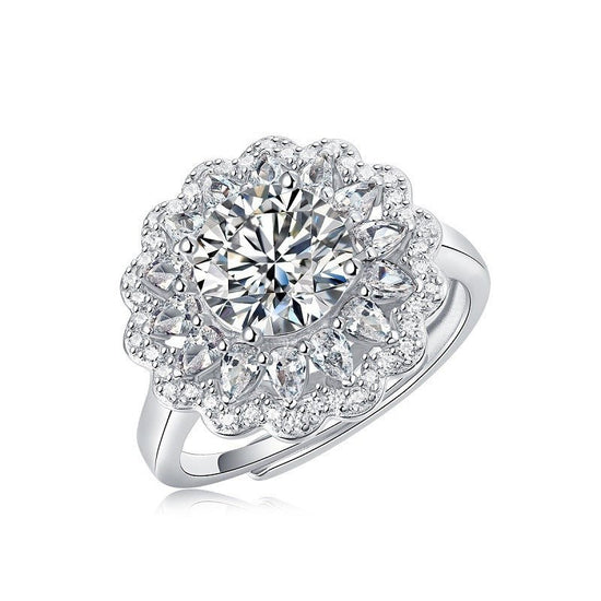 S925 Silver Moissanite Ring Flowers Female New Trendy Ring Adjustable Source Ring In Stock Generation $65.00 Dana Fashion Color: Moissanite 2 Karat Bare Goods size: Adjustable Opening Women's Accessories Product information: Type: Ring Treatment Process: