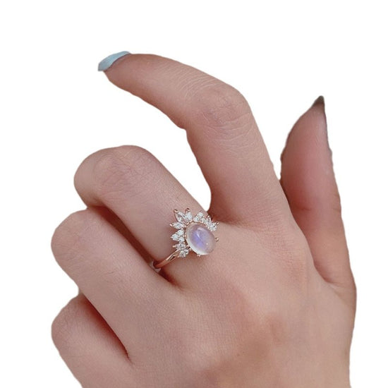 S925 Sterling Silver Oval Moonstone Micro Rhinestone Ring $39.00 Dana Fashion Color: MOON JZ100 Size: No 6 Women's Accessories Product information: Type: Ring Treatment Process: Electroplating Color: MOON-JZ-100-1-AA Moonstone, MOON-JZ-100 white opal, MOO