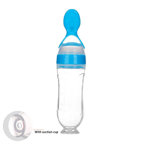Safe Newborn Baby Feeding Bottle Toddler Silicone Squeeze Feeding Spoon Milk Bottle Baby Training Feeder Food Supplement $15.96 Dana Fashion Color: Blue style: B Baby & Mother Overview 1.Safe material: using food grade silicone material, free of BPA, safe